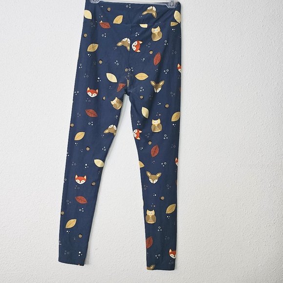 LuLaRoe Stretch Women's Leggings OS Blue Fox Owl Leaves Deer Versatile - Picture 6 of 6
